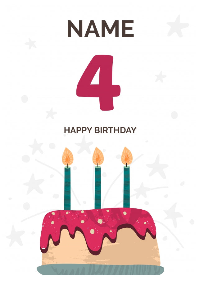 Happy 4th Birthday Card - Fun Birthday Cake Design