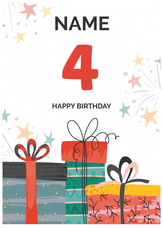 Happy 4th Birthday Card - Fun Presents Design