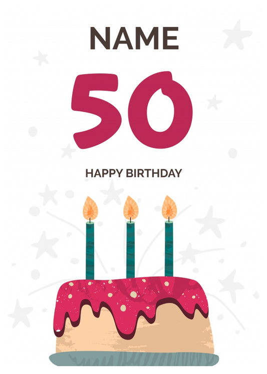 Happy 50th Birthday Card - Fun Birthday Cake Design