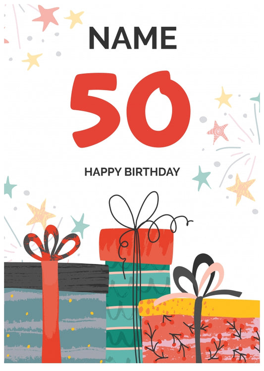 Happy 50th Birthday Card - Fun Presents Design