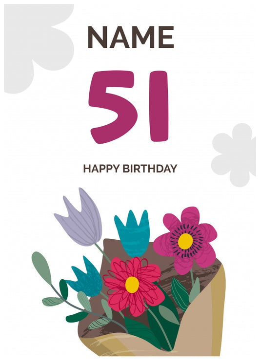 Happy 51st Birthday Card - Bouquet of Flowers