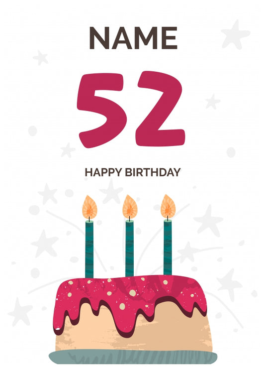 Happy 52nd Birthday Card - Fun Birthday Cake Design