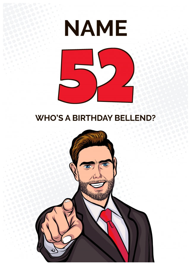 Happy 52nd Birthday Card - Who's a Birthday Bellend!