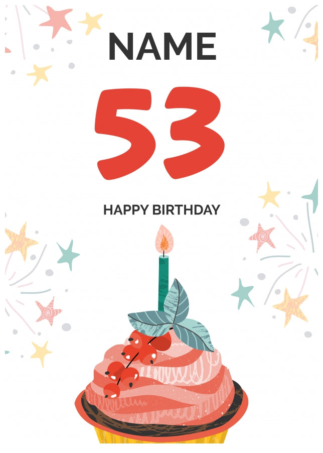 Happy 53rd Birthday Card - Fun Cupcake Design