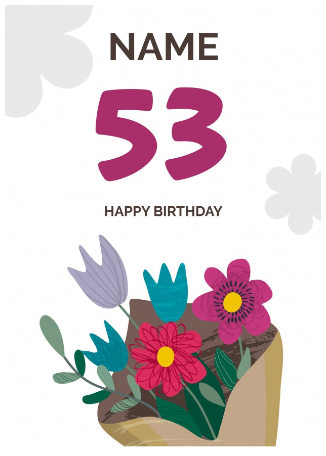 Happy 53rd Birthday Card - Bouquet of Flowers