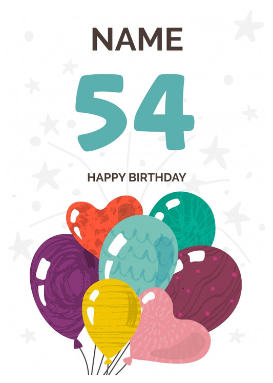 Happy 54th Birthday Card - Fun Balloons Design