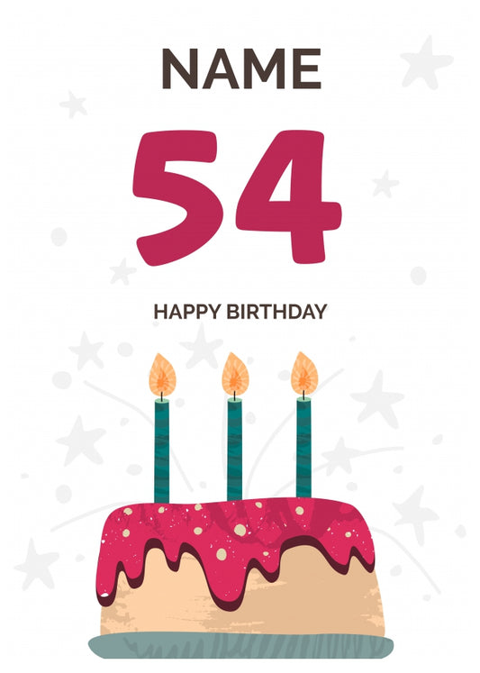 Happy 54th Birthday Card - Fun Birthday Cake Design