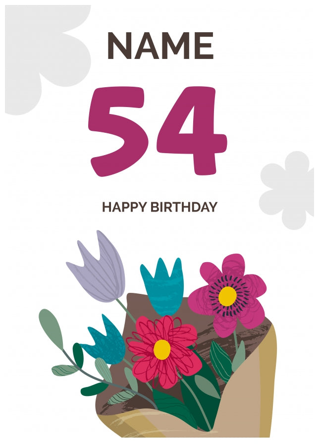 Happy 54th Birthday Card - Bouquet of Flowers