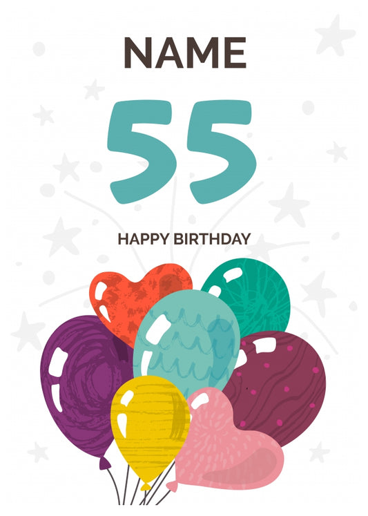 Happy 55th Birthday Card - Fun Balloons Design