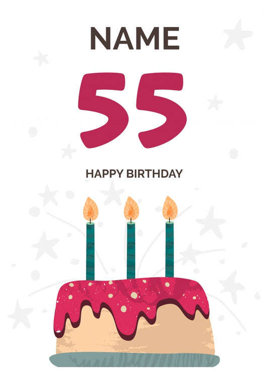 Happy 55th Birthday Card - Fun Birthday Cake Design