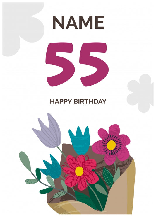 Happy 55th Birthday Card - Bouquet of Flowers