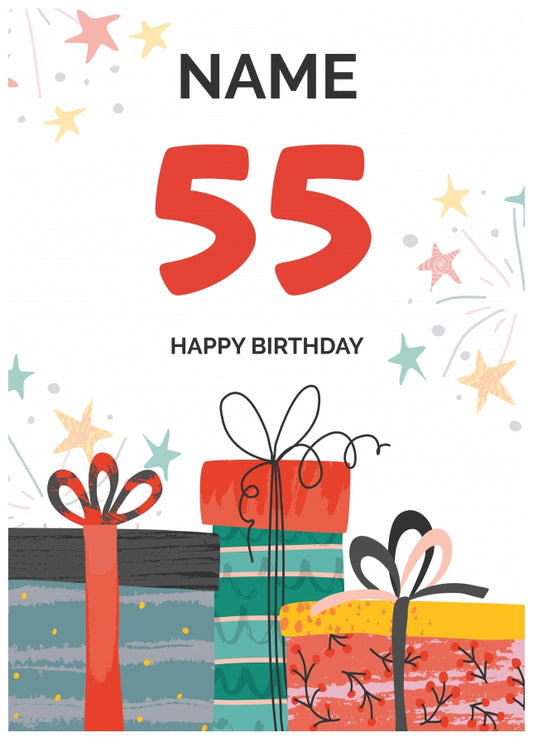 Happy 55th Birthday Card - Fun Presents Design