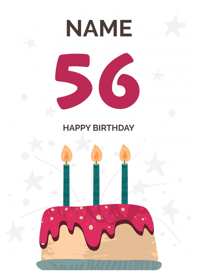 Happy 56th Birthday Card - Fun Birthday Cake Design