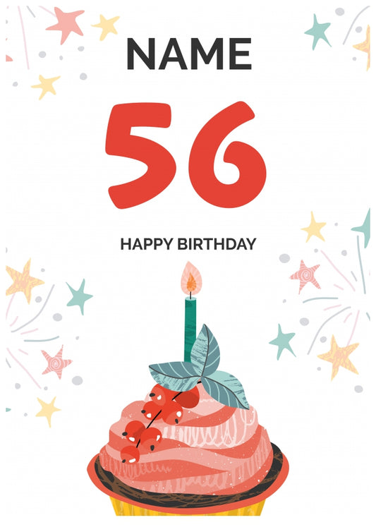 Happy 56th Birthday Card - Fun Cupcake Design