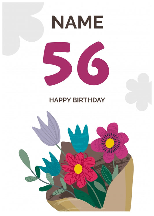 Happy 56th Birthday Card - Bouquet of Flowers