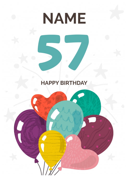 Happy 57th Birthday Card - Fun Balloons Design