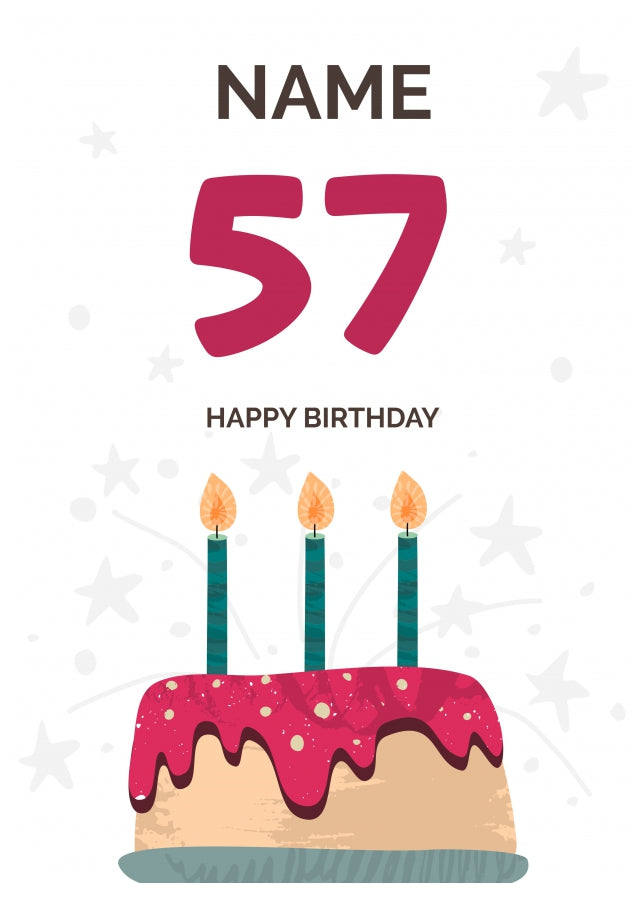 Happy 57th Birthday Card - Fun Birthday Cake Design