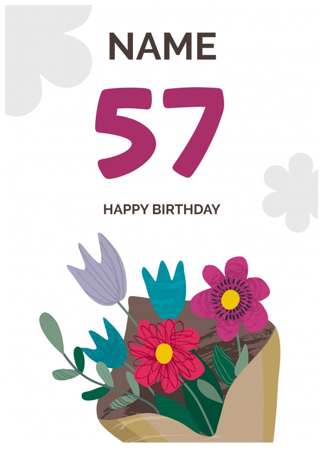 Happy 57th Birthday Card - Bouquet of Flowers