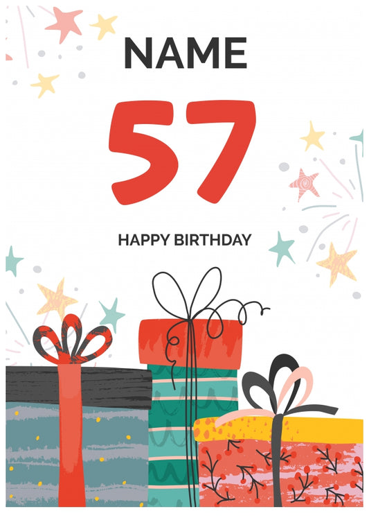 Happy 57th Birthday Card - Fun Presents Design