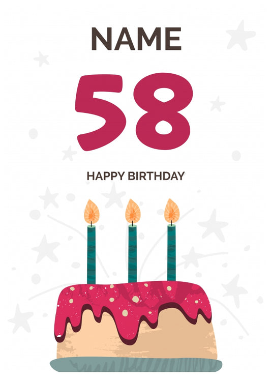 Happy 58th Birthday Card - Fun Birthday Cake Design