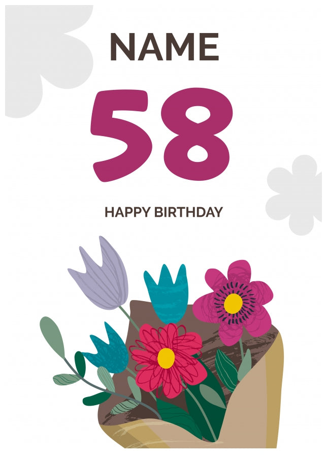 Happy 58th Birthday Card - Bouquet of Flowers