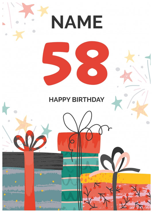 Happy 58th Birthday Card - Fun Presents Design