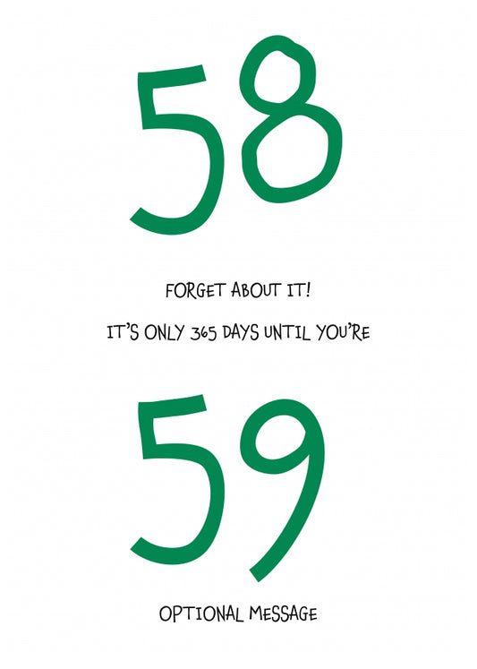 Happy 58th Birthday Card - Forget about it!