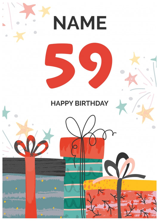 Happy 59th Birthday Card - Fun Presents Design