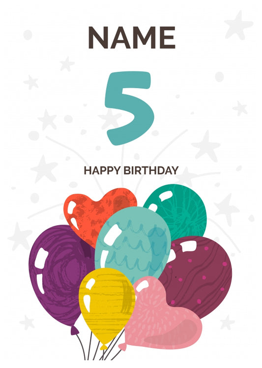 Happy 5th Birthday Card - Fun Balloons Design