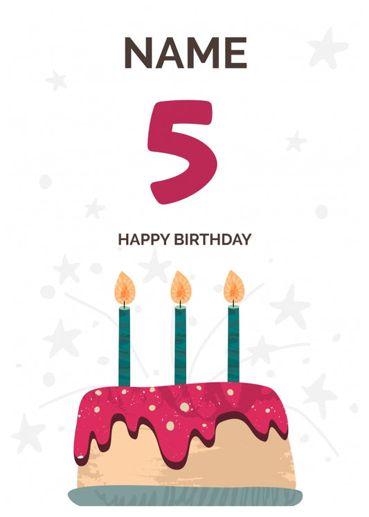 Happy 5th Birthday Card - Fun Birthday Cake Design