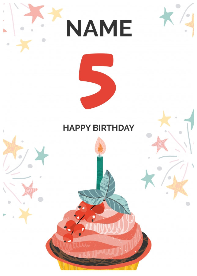 Happy 5th Birthday Card - Fun Cupcake Design