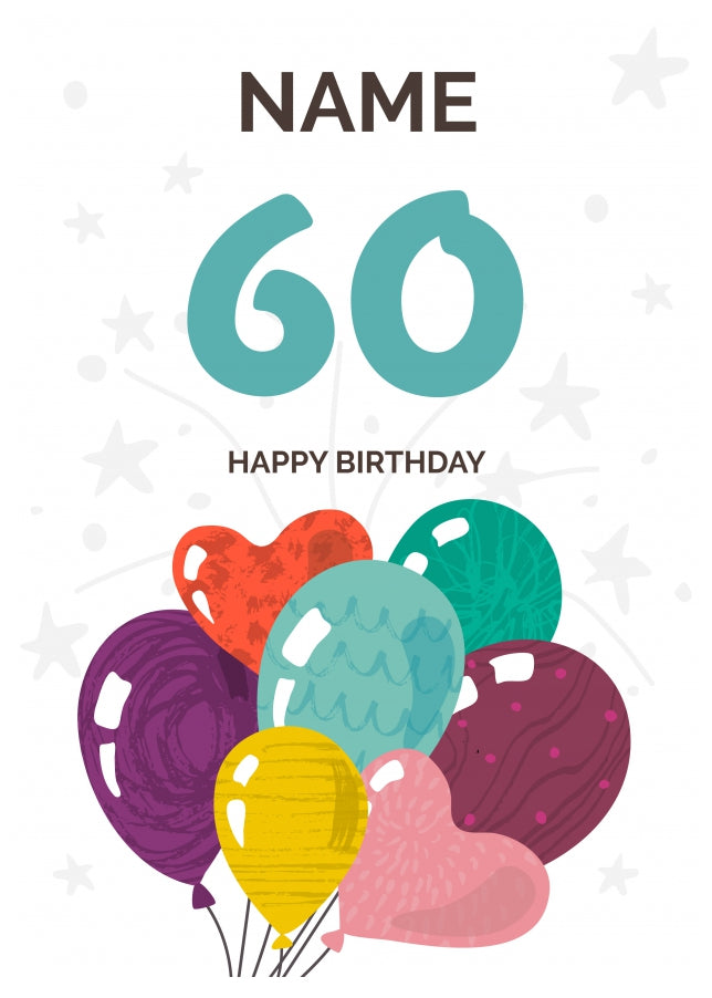 Happy 60th Birthday Card - Fun Balloons Design