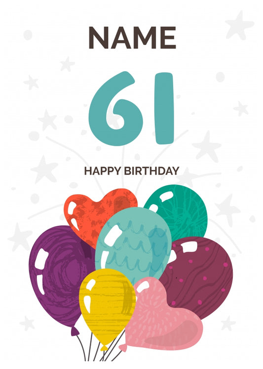 Happy 61st Birthday Card - Fun Balloons Design