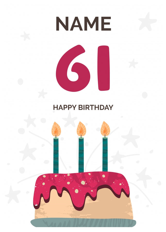 Happy 61st Birthday Card - Fun Birthday Cake Design