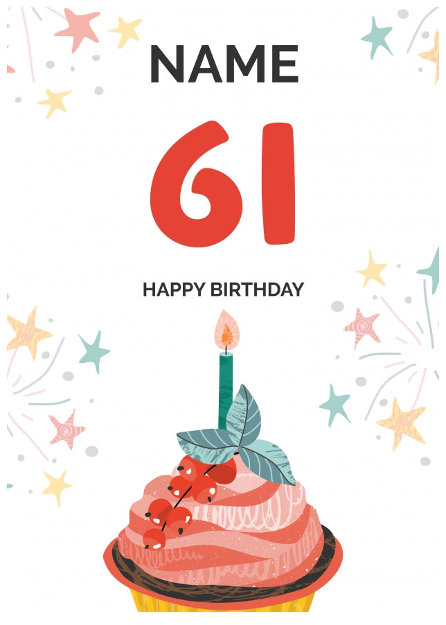 Happy 61st Birthday Card - Fun Cupcake Design