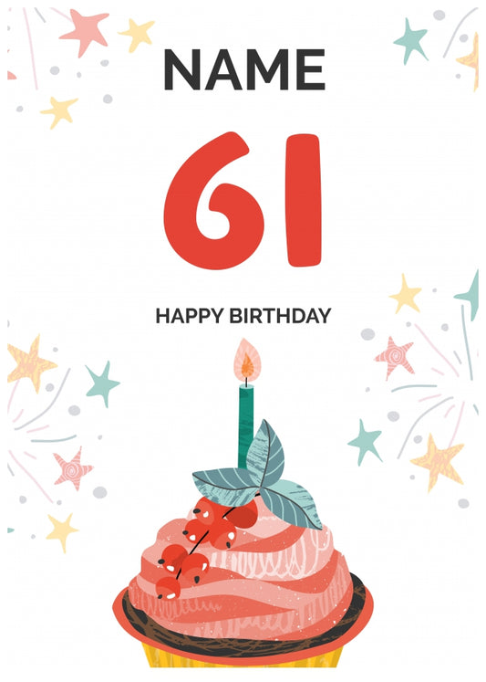 Happy 61st Birthday Card - Fun Cupcake Design