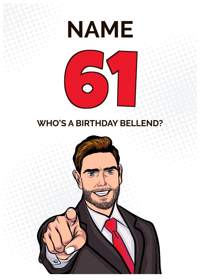 Happy 61st Birthday Card - Who's a Birthday Bellend!