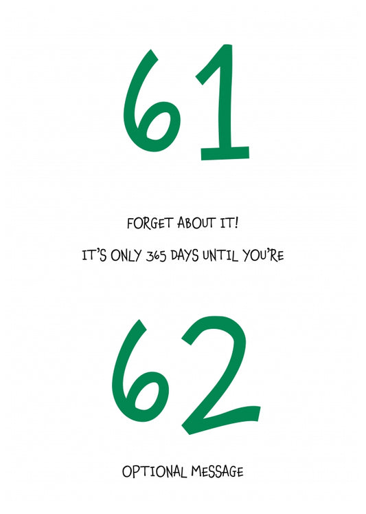 Happy 61st Birthday Card - Forget about it!