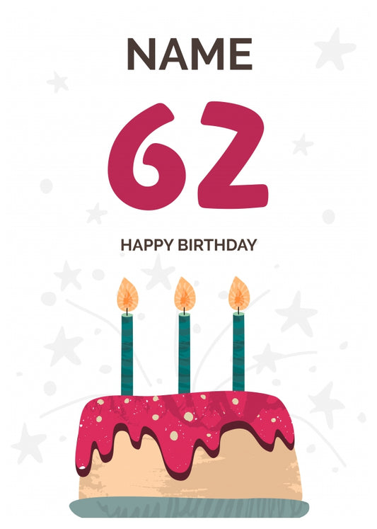 Happy 62nd Birthday Card - Fun Birthday Cake Design