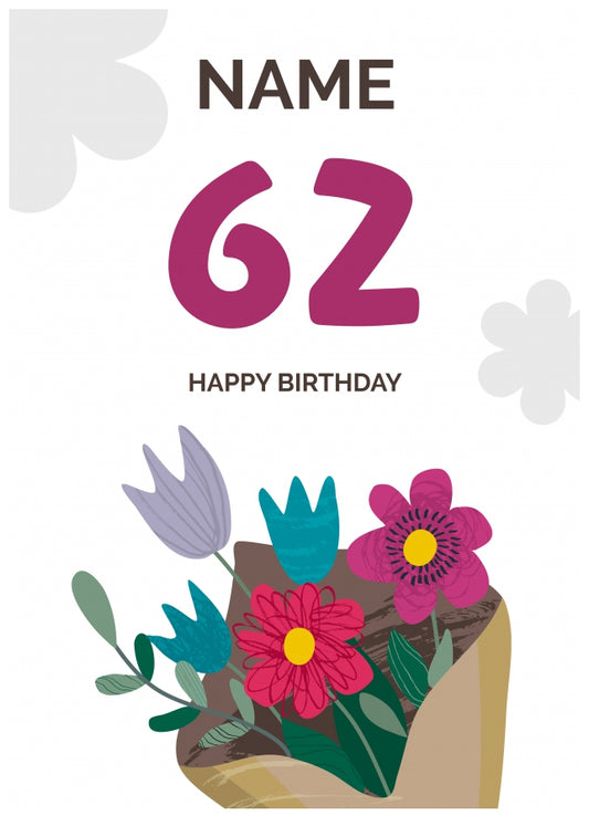 Happy 62nd Birthday Card - Bouquet of Flowers