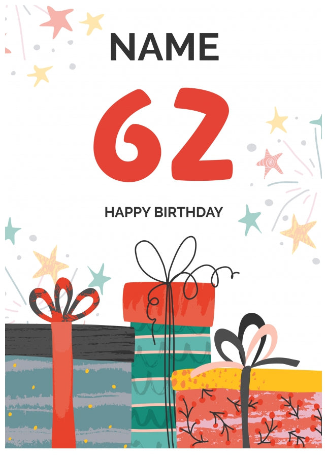 Happy 62nd Birthday Card - Fun Presents Design