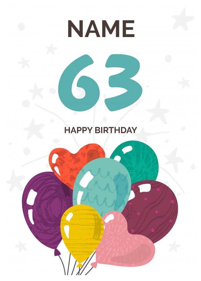 Happy 63rd Birthday Card - Fun Balloons Design