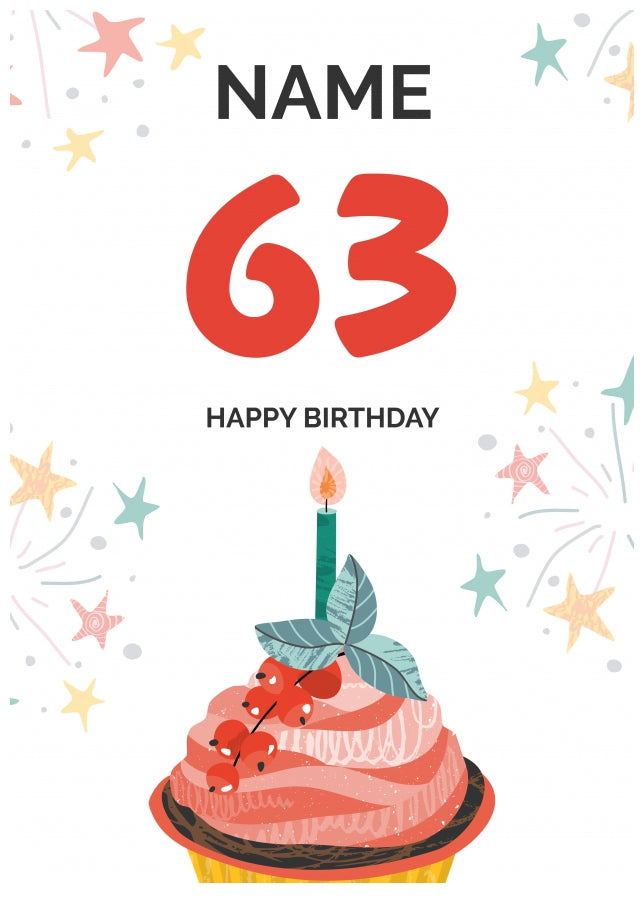 Happy 63rd Birthday Card - Fun Cupcake Design