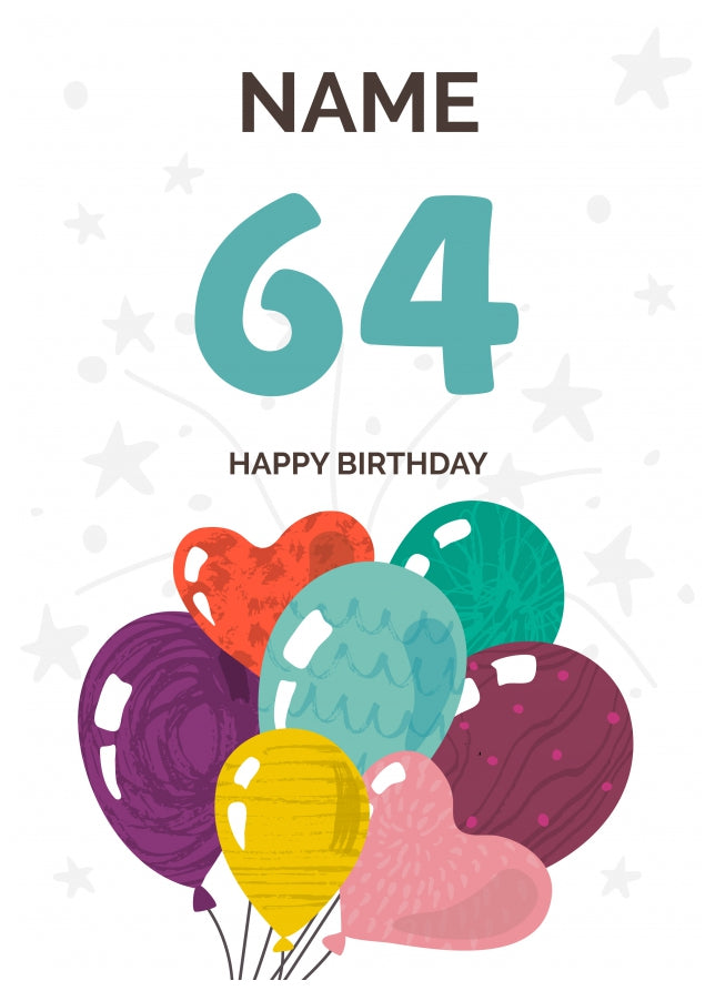 Happy 64th Birthday Card - Fun Balloons Design