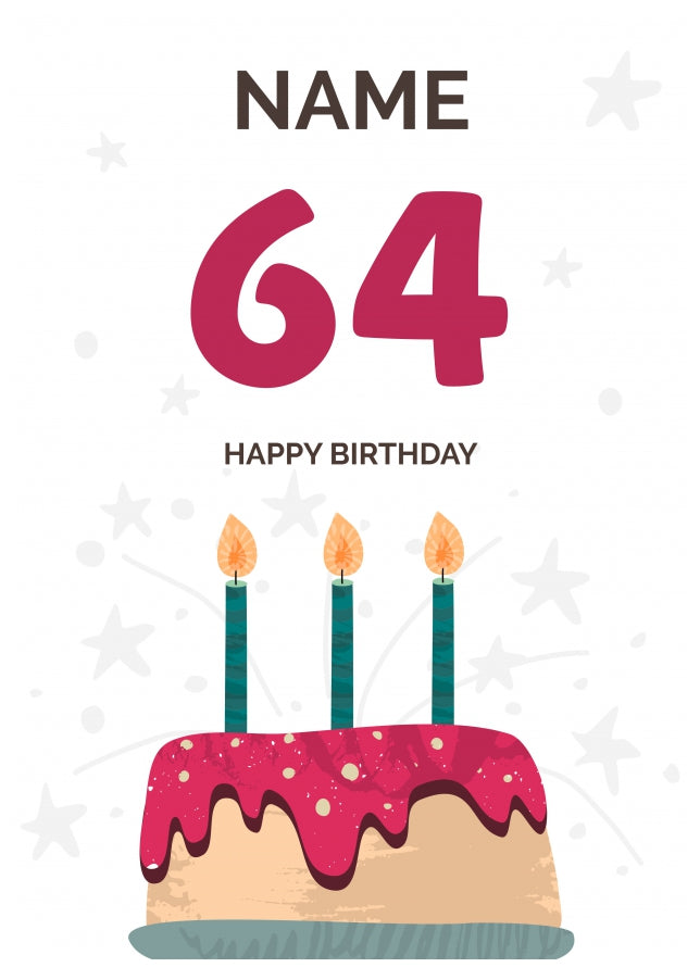 Happy 64th Birthday Card - Fun Birthday Cake Design