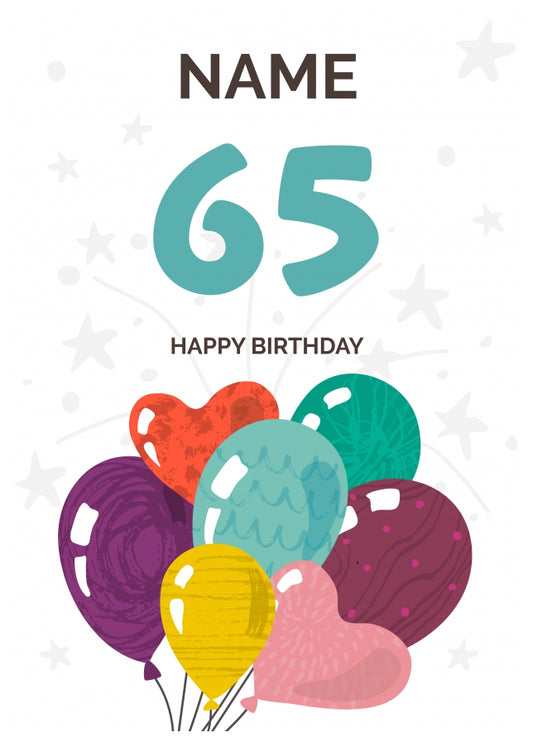 Happy 65th Birthday Card - Fun Balloons Design