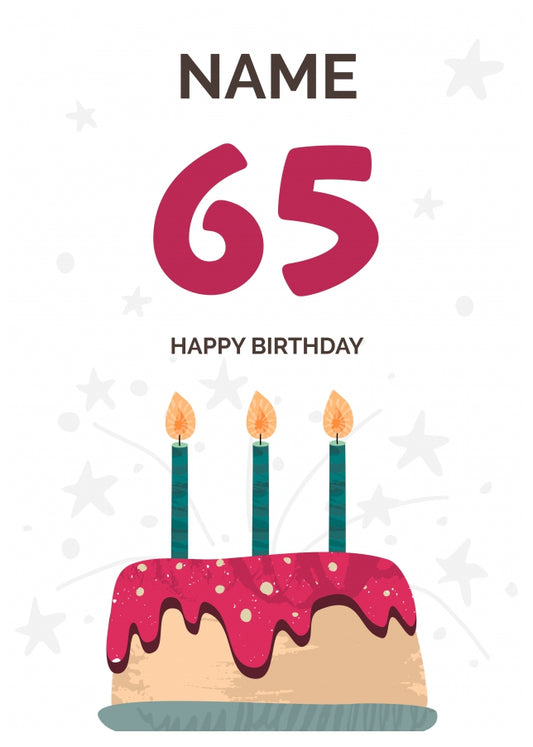 Happy 65th Birthday Card - Fun Birthday Cake Design