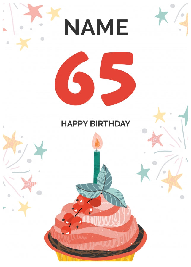 Happy 65th Birthday Card - Fun Cupcake Design