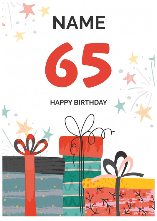 Happy 65th Birthday Card - Fun Presents Design