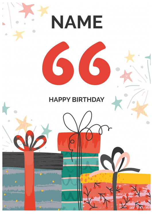 Happy 66th Birthday Card - Fun Presents Design